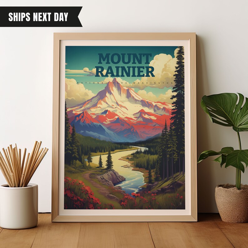 Mount Rainer Poster Mount Rainier Vintage Travel Poster Washington National Park Prints - Etsy