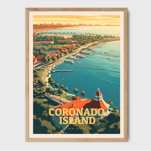 Coronado Island San Diego Poster, Travel Print, hotel del coronado, Travel Poster, Home Decor, Wall Art City Illustration, Gift for