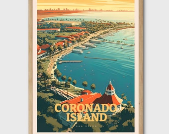 Coronado Island San Diego Poster, Travel Print, hotel del coronado, Travel Poster, Home Decor, Wall Art City Illustration, Gift for