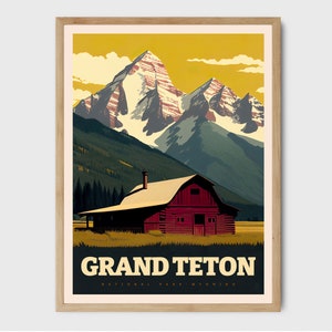 Grand Teton National Park Reise trendige Poster Druck Kunst - US Nationalpark Geschenk - Reisegeschenk - Berg Aquarell Druck