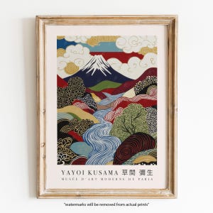 Yayoi Kusama Mount Fuji Print, Colorful Modern Art for Living Room, Bedroom or Office, Japanese Mountain Landscape Poster