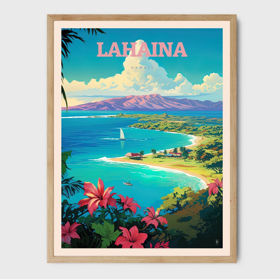 Lahaina Beach Travel Print Hawaii Housewarming Gift Wall Art Maui