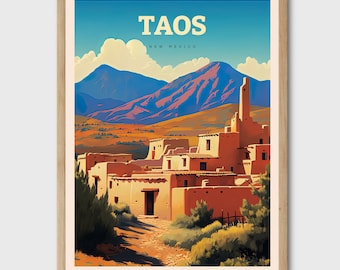 Taos New Mexico Travel Print Desert Art Home Wall Decor Art Print Travel Poster Spanish Wall Art City Illustration Gift for