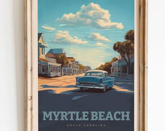 Myrtle Beach Retro Travel Poster – Vintage Coastal Art – Wall Decor