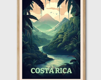 Poster di viaggio della Costa Rica, stampa artistica della giungla tropicale