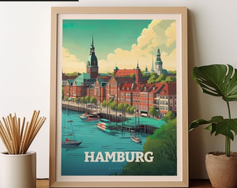 Hamburg Germany Travel Poster Print, City Wall Art