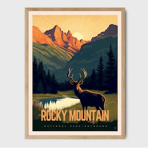 Póster de moda del Parque Nacional de las Montañas Rocosas - Parque Nacional de EE. UU. - Parque Nacional - Regalo de viaje y senderismo - Caminata por el parque de montaña