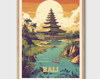Bali Indonesia Art Print, City Illustration, Travel Poster