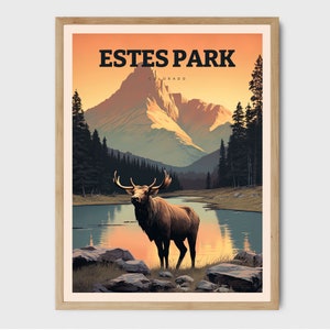Póster vintage del Parque Nacional Estes Park, Colorado. Regalo retro para viajeros.