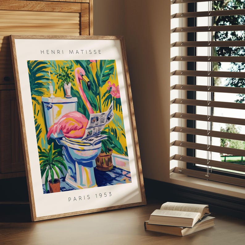 Flamingo Bathroom Art – Henri Matisse Style Tropical Poster – Funny ...