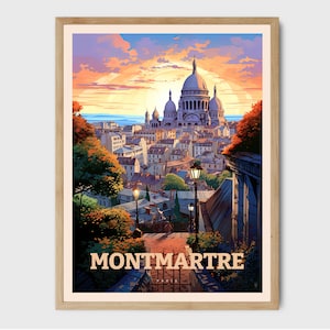 Impresión de Montmartre París, póster de viaje vintage, póster de arte para regalar en bodas, poesía, impresión de vacaciones.