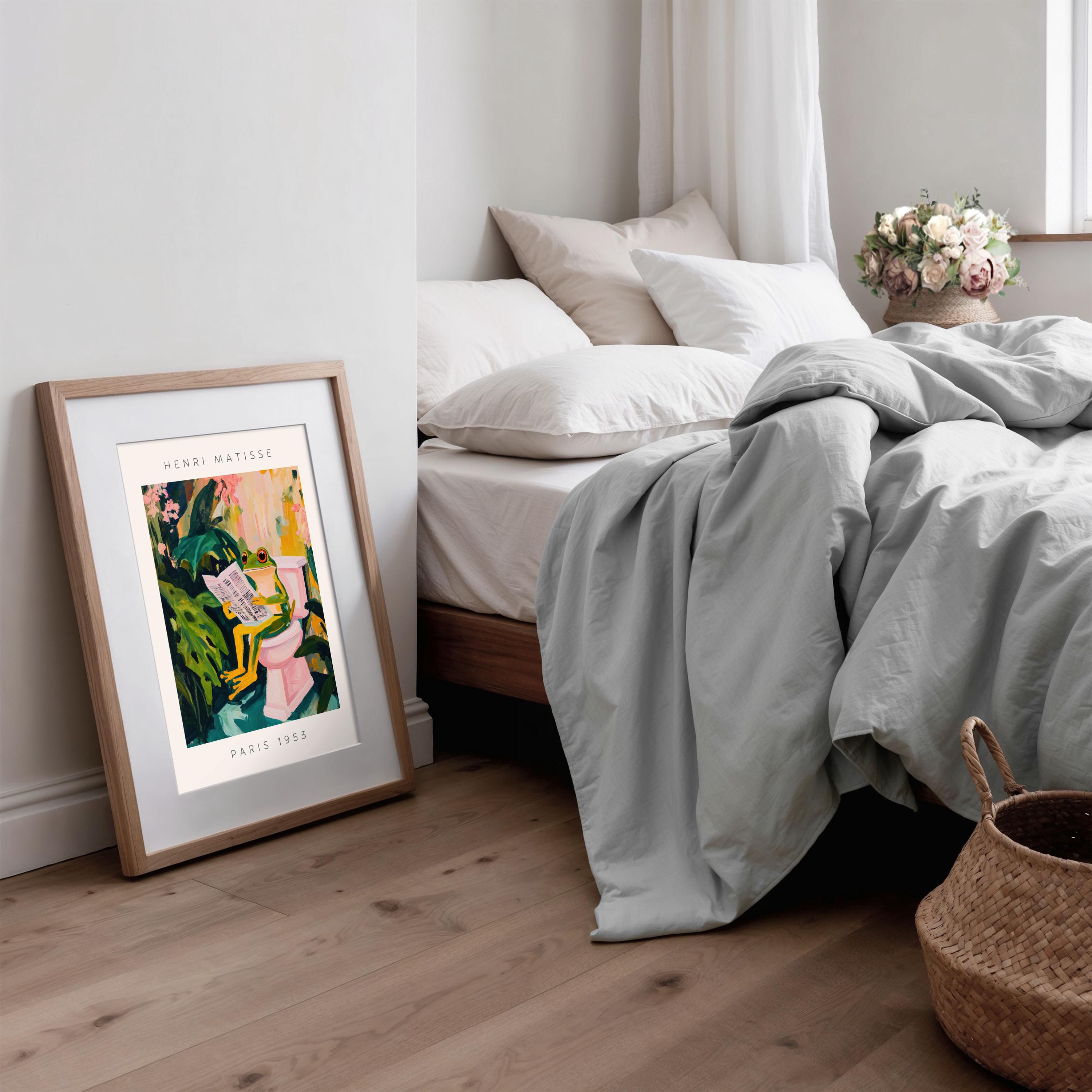 Funny Bathroom Wall Art Frog Reading Print Henri Matisse Style Poster ...