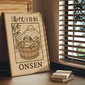 Japanse kikkerbadkunstprint ontspannende Japanse badkamer wanddecoratie voor spa of zen-thuissfeer