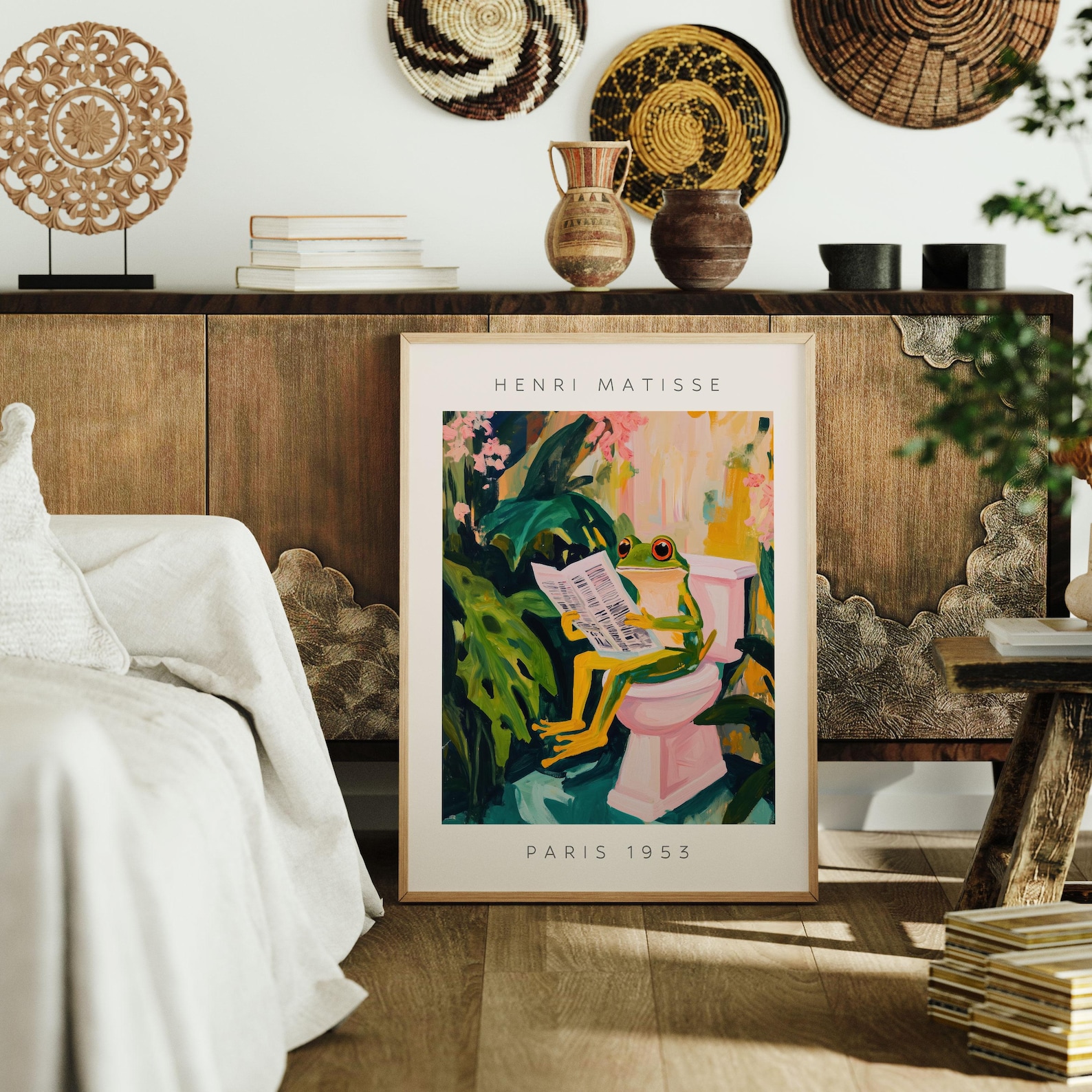 Funny Bathroom Wall Art Frog Reading Print Henri Matisse Style Poster ...