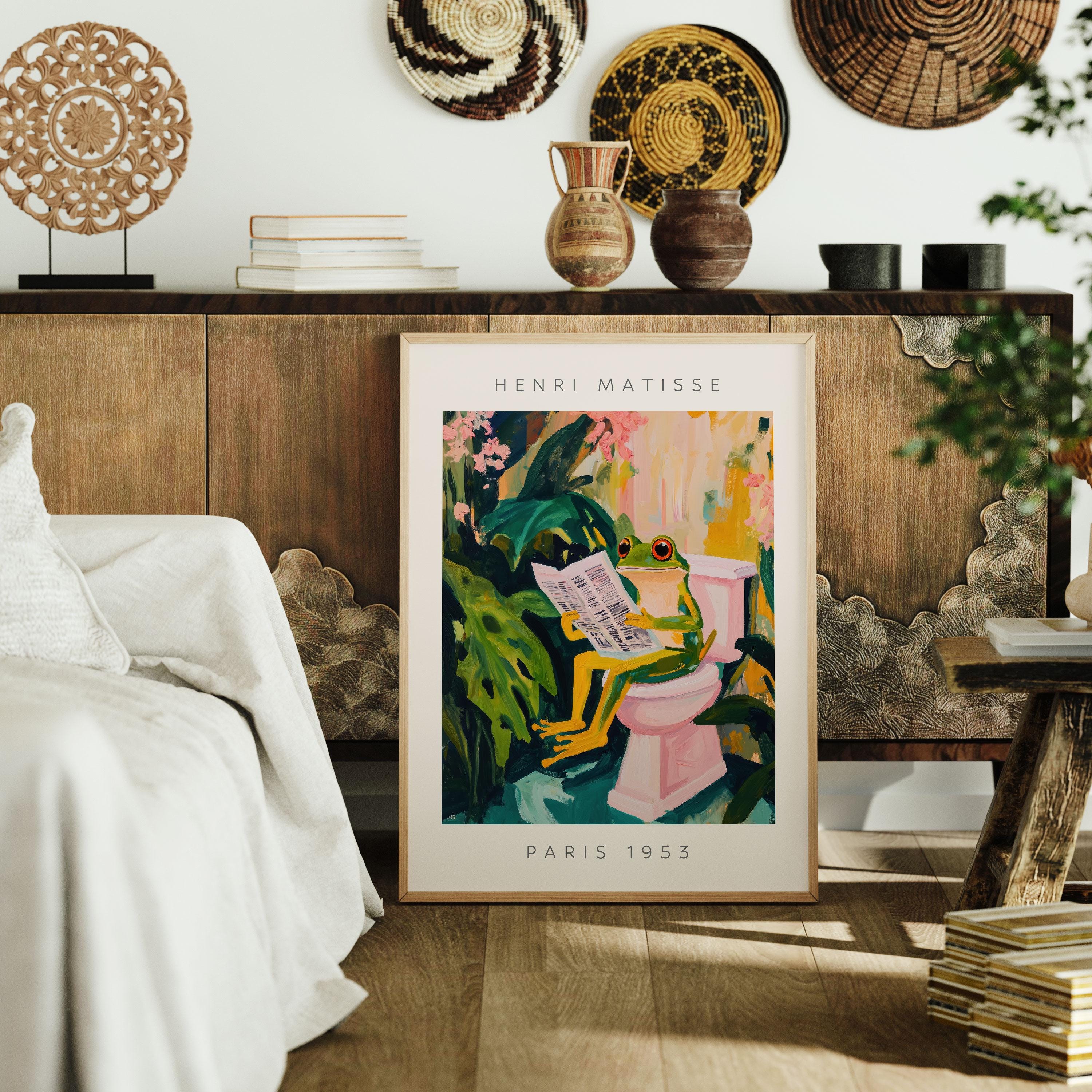 Funny Bathroom Wall Art Frog Reading Print Henri Matisse Style Poster ...