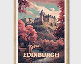 Edinburgh Scotland Print, England Travel Poster, Cottage Decor, Home Decor, Wall Art, City Illustration, Gift for