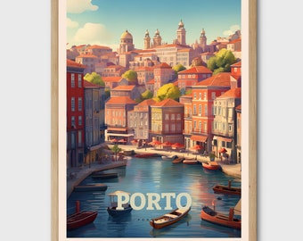 Porto Portugal Reise-Druck, Retro-Stadtbild Wandkunst