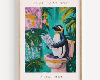 Grappige pinguïn toiletprint – Eigenzinnige badkamerdierenmuurkunst