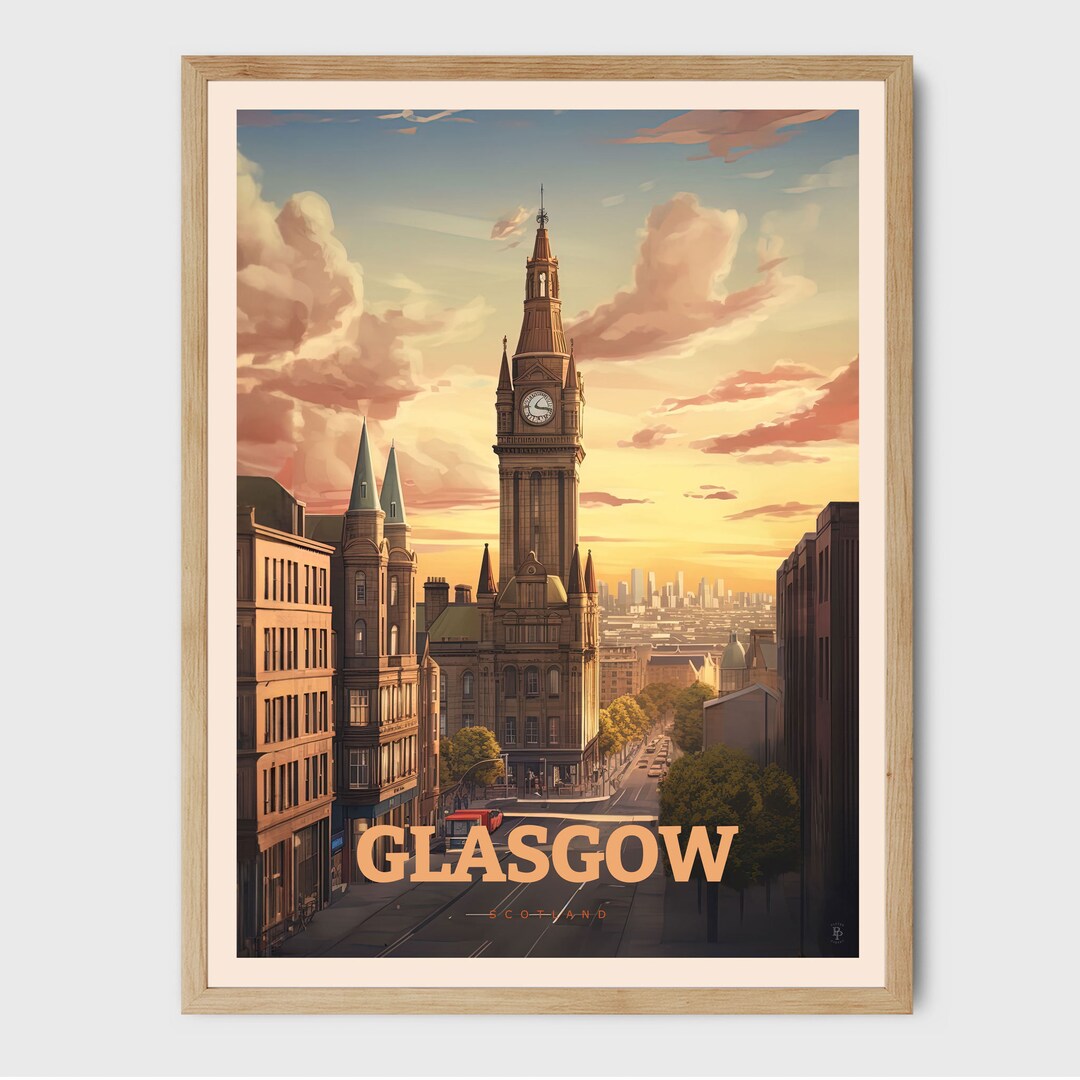 Glasgow Poster Scotland Travel Art Print Honeymoon Wedding Giftable Art