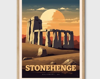 Stonehenge England Art Print, UK Travel Poster, Cottage Decor