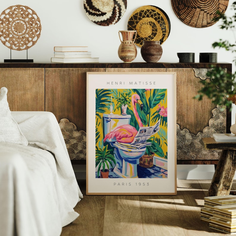 Flamingo Bathroom Art – Henri Matisse Style Tropical Poster – Funny ...