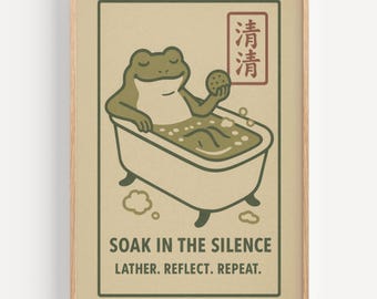 Japanese Frog Bathroom Print – Vintage Onsen Poster, Funny Zen Decor