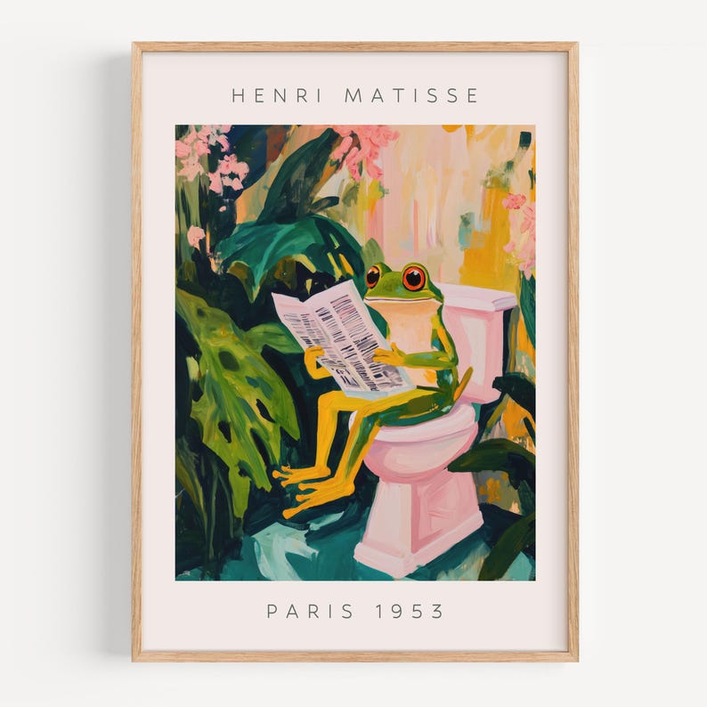 Funny Bathroom Wall Art Frog Reading Print Henri Matisse Style Poster ...