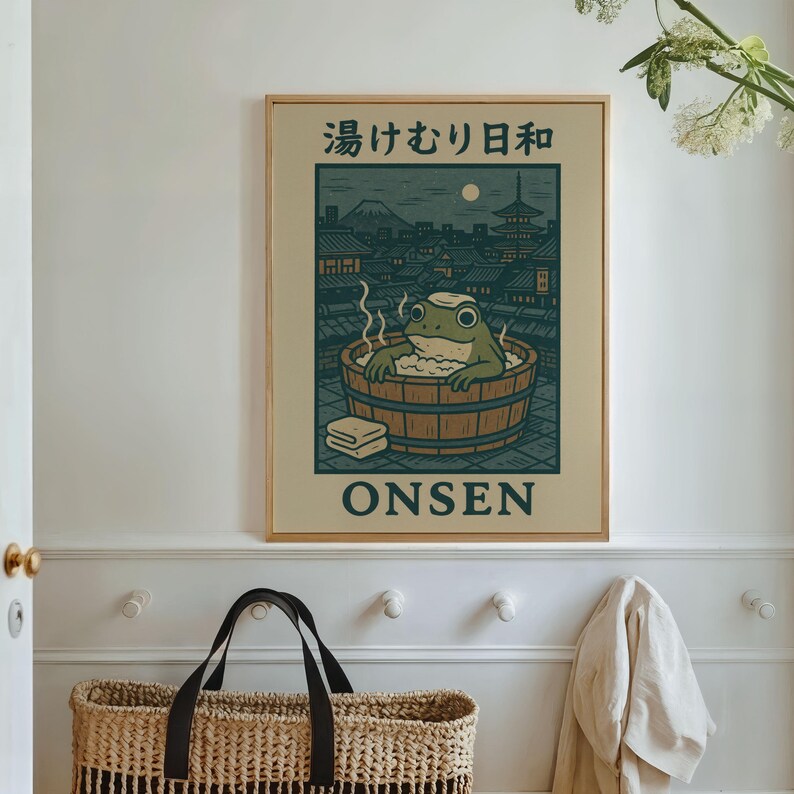 Japanese Frog Wall Art Onsen Bath Print Spa Bathroom Decor Mt Fuji ...