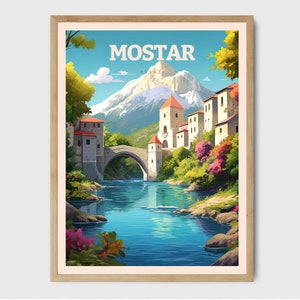Mostar Bosnia Travel Poster Rustic Home Decor Europe Print Living Room Travel Wall Art Lover Gift
