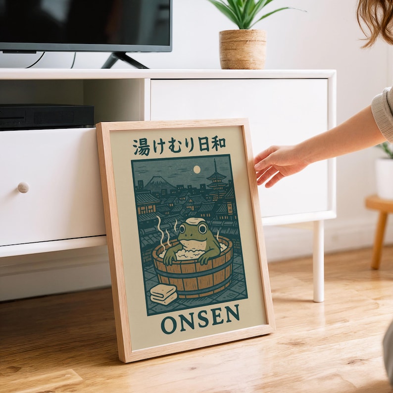 Japanese Frog Wall Art Onsen Bath Print Spa Bathroom Decor Mt Fuji ...