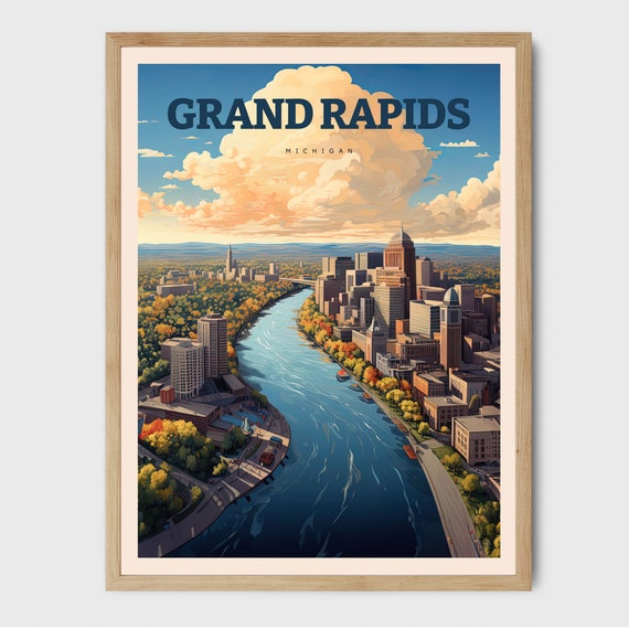 Grand Rapid Michigan Art Cityscape Print Urban Landscape Gift for Traveler Midwest Art
