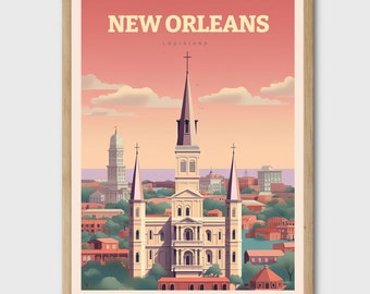 New Orleans Travel Poster, Louisiana City Illustration