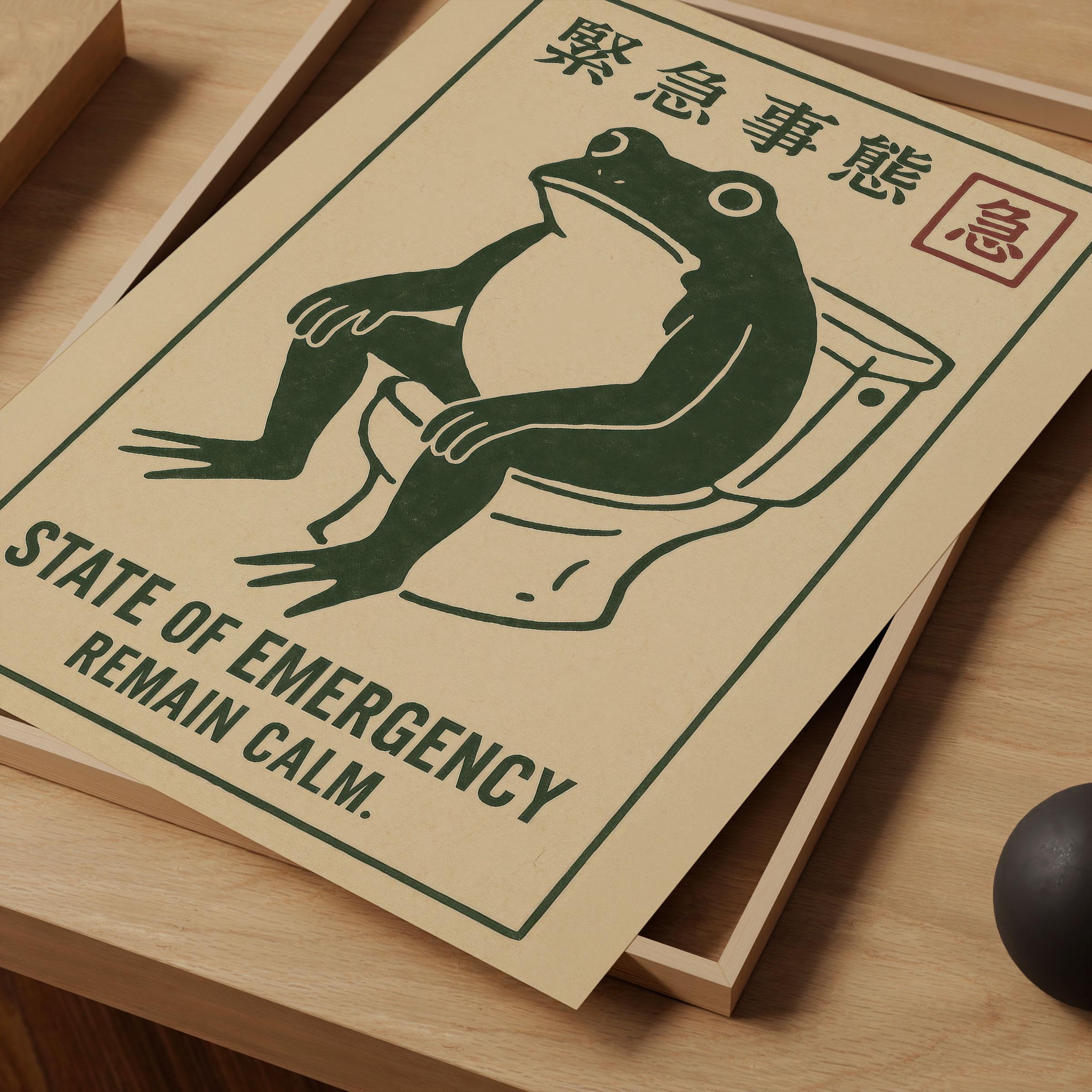 Funny Frog Bathroom Art – “state of Emergency” Japanese Print Vintage ...