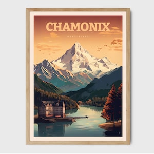 Impressão de Chamonix Mont Blanc, pôster de viagem francês, presente para caminhada, arte de parede, lembrança de viagem
