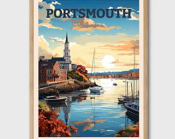 Portsmouth Poster Rustic Home Decor Coastal Art Travel Print Gift New England New Hampshire