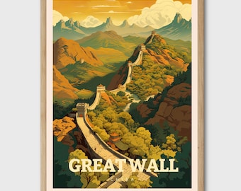 Great Wall of China Travel Print, Seven Wonders, Art Print, Travel Poster, Home Decor, Wall Art City Illustration, Gift for