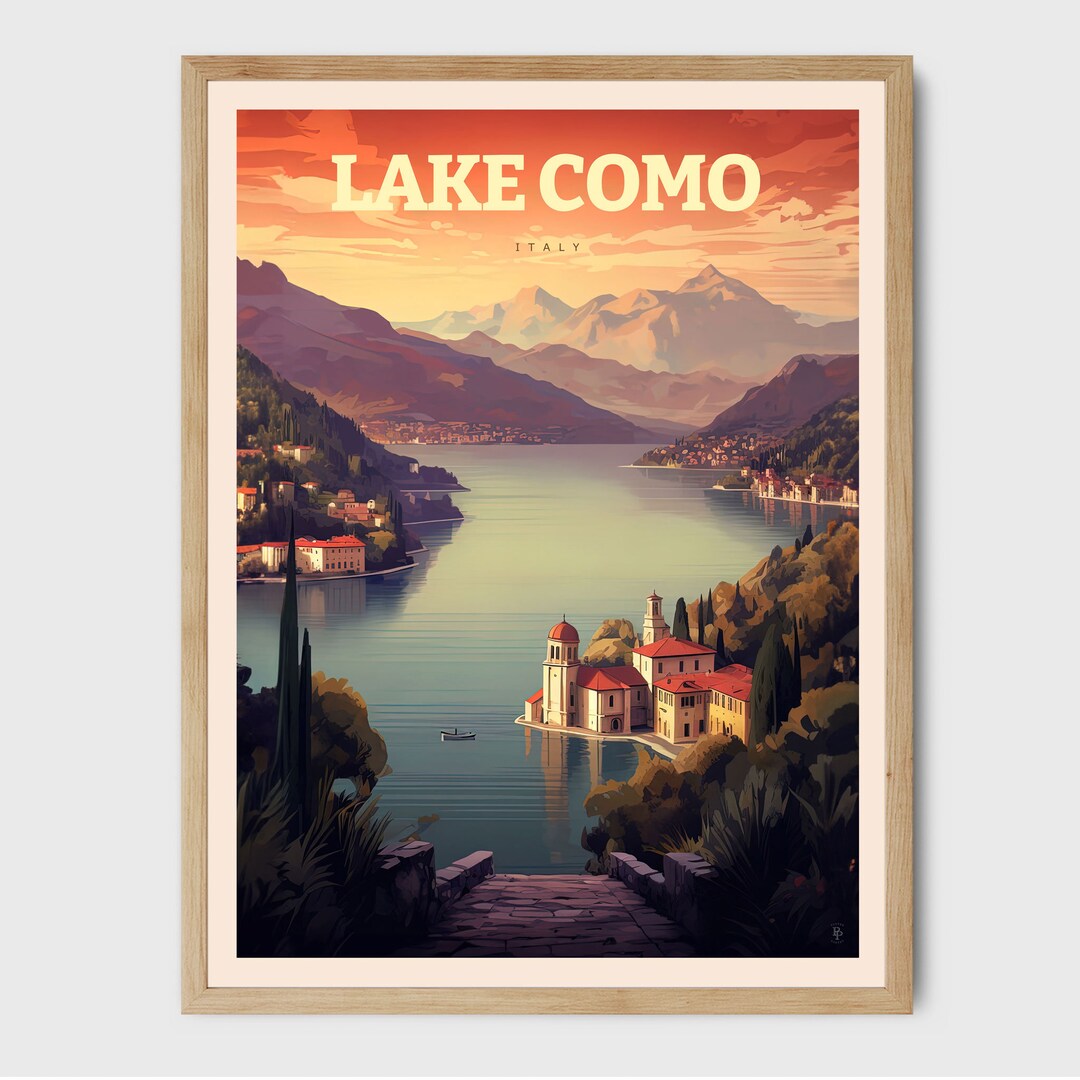 lake como italy travel poster art print (digital... Lake Como Italy Art Print, Travel Poster - Etsy