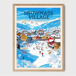 Snowmass Colorado Ski fahren Snowboard Druck Berg Kunst Druck Winter Sport Dekor Wand Kunst Stadt Illustration Geschenk