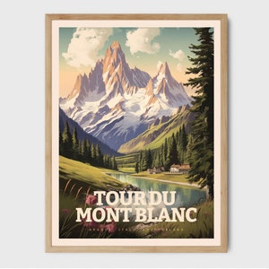 Tour du Mont Blanc Art Print - Cartel del Tour du Mont Blanc, Impresión TMB, Cartel de TMB, Arte de pared, Regalo de senderismo, Recuerdo de viaje