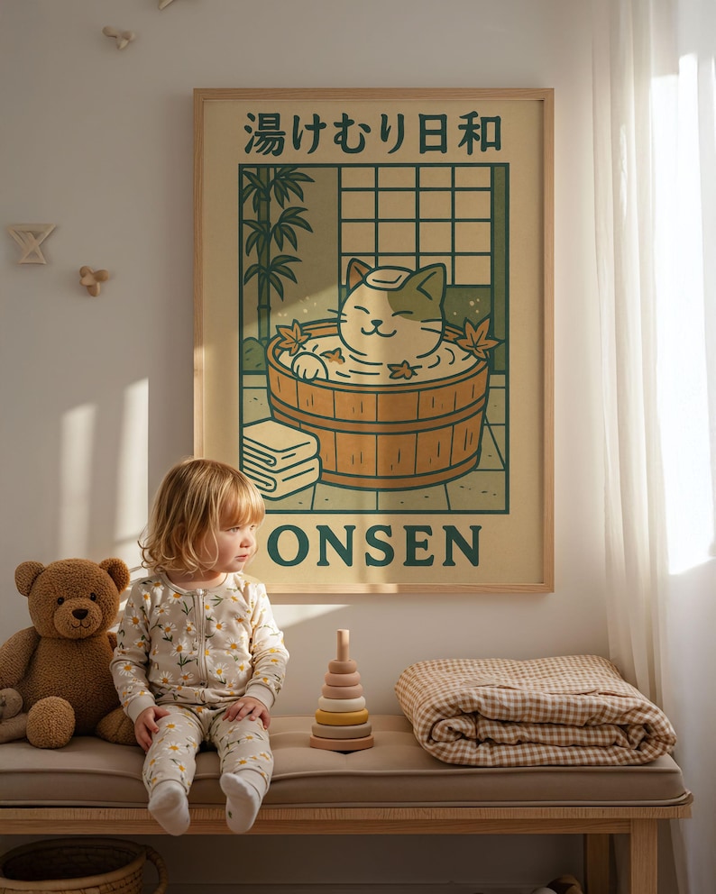 Onsen Cat Art Print | Japanese Bathroom Decor - Etsy