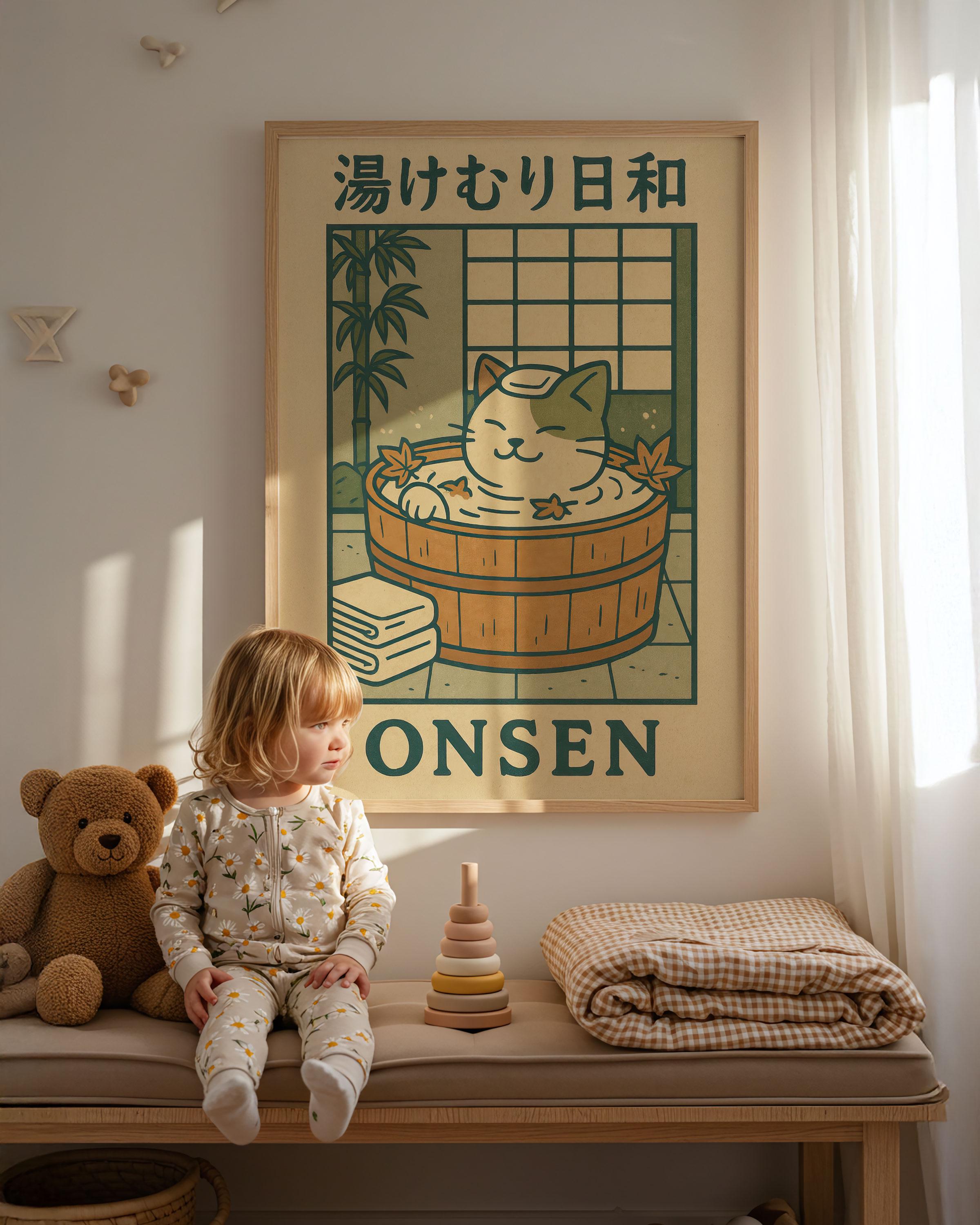 Onsen Cat Art Print | Japanese Bathroom Decor - Etsy