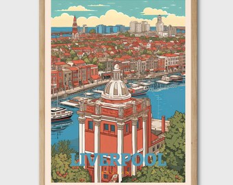 Liverpool Cityscape Print, England Travel Poster
