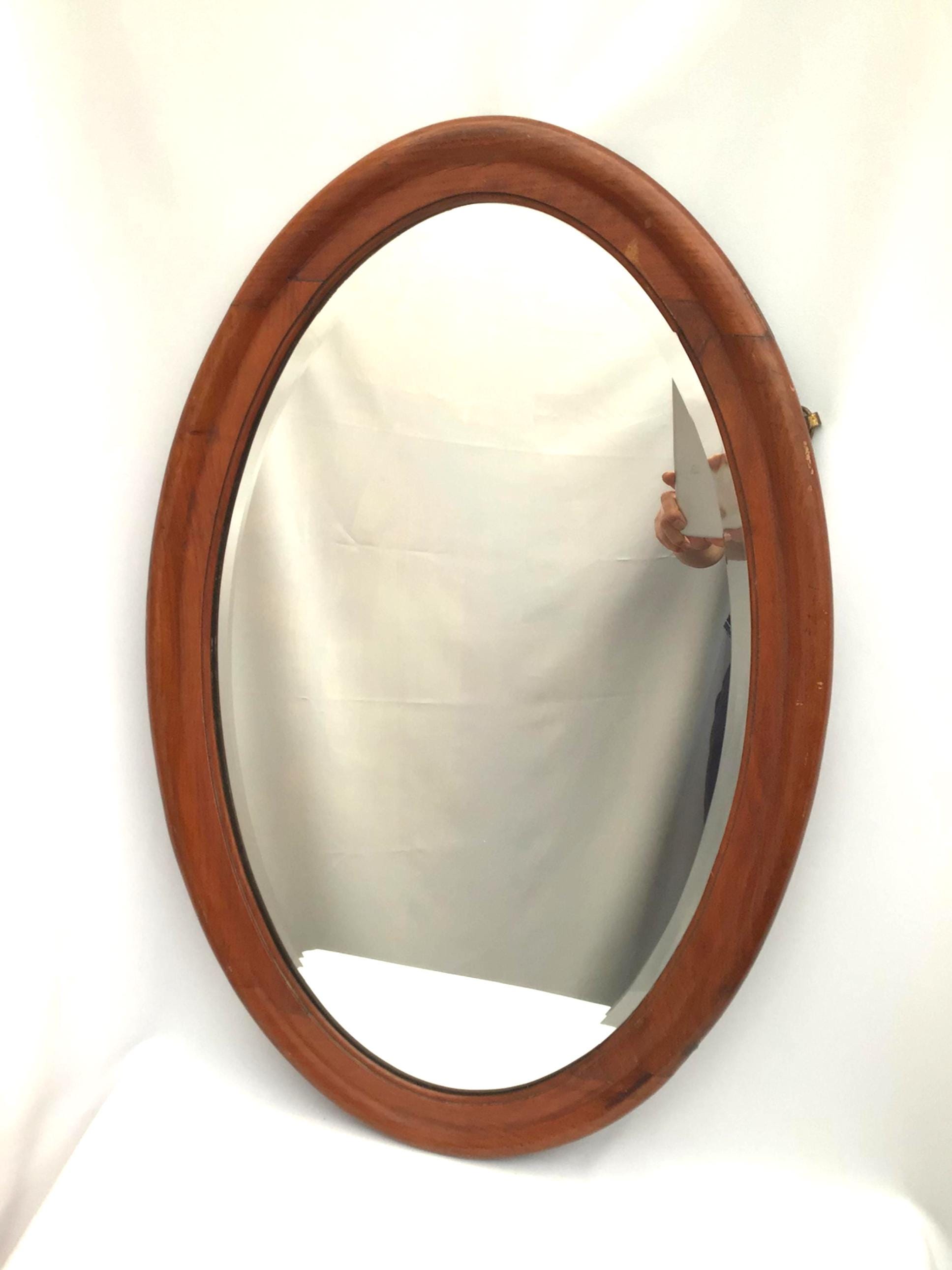 Vintage oval walnut mahogany mirror