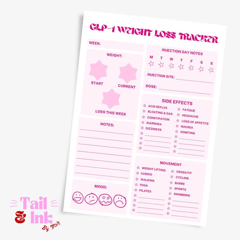 GLP-1 Weight Loss Tracker Printable | Editable Canva Wellness Planner ...
