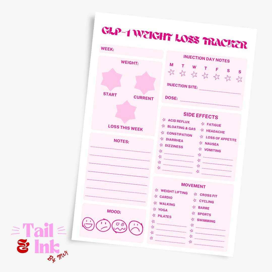 GLP-1 Weight Loss Tracker Printable | Editable Canva Wellness Planner ...