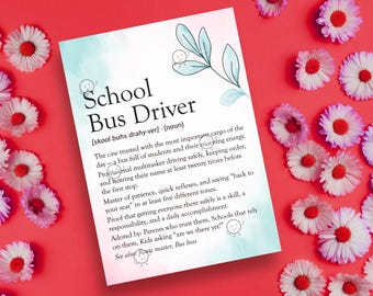 Funny Bus Driver Definition Poster, School Bus Driver Week Day Gift Printable, School Bus Driver Appreciation Card