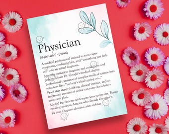 Funny Physician Gift for Physicians Week Gift, Printable Physician Definition Poster Sign