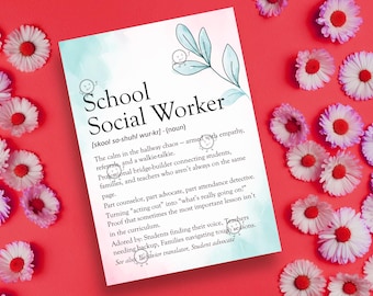 School Social Worker Gift, Printable Social Worker Definition Poster Sign, School Social Work Week Gift