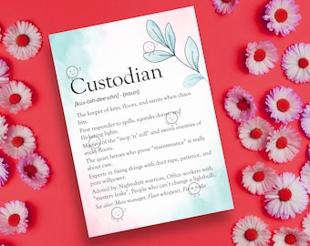 Custodian Day Card Printable, Thank you Custodian Gift for Custodian Appreciation, School Custodian Day Sign, Funny Custodian Definition