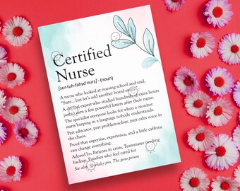 Funny Certified Nurse Gift for Certified Nurses Day Gift, Printable Certified Nurse Definition Poster Sign